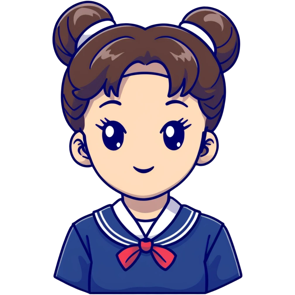 Ultra cute Japanese schoolgirl with high odango bun hairstyle wearing Japanese school uniform with sailor collar emoji