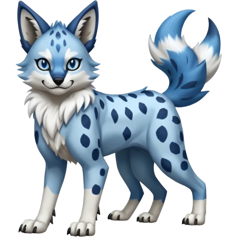 Blue serval-Lycanroc-wolf-fusion-hybrid, full body emoji