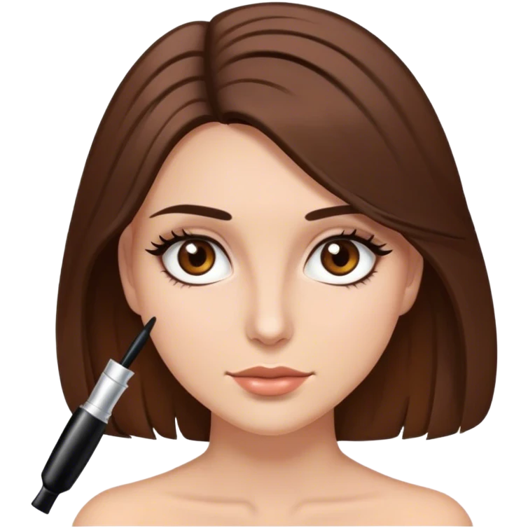 Brown hair that is shoulder length, brown eyes, long eyelashes with mascara, female  emoji