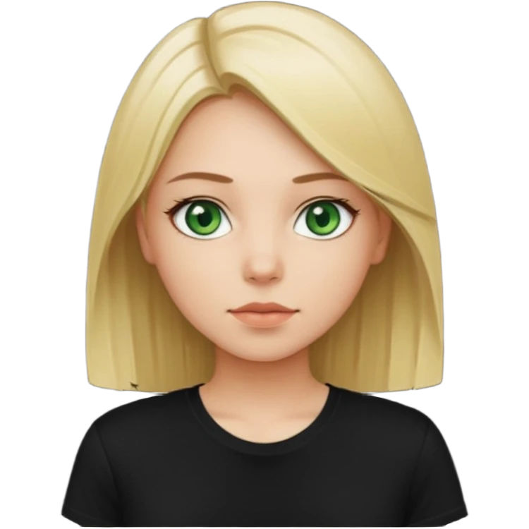 Girl with green eyes, blonde with straight hair to the chest in a black t-shirt emoji