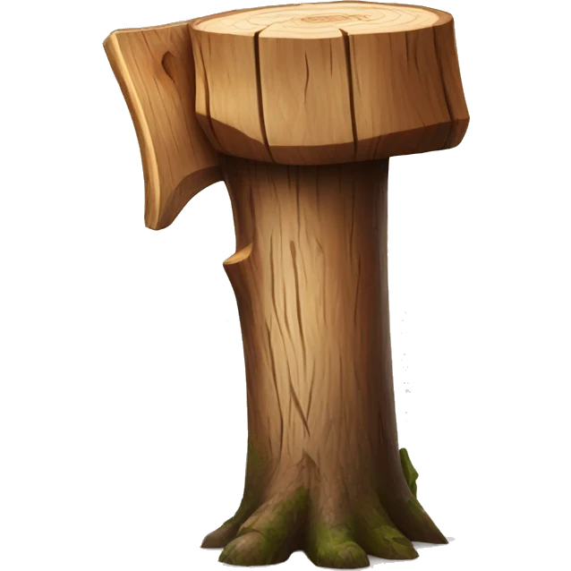 Realistic wood stump with axe sticking out of it emoji