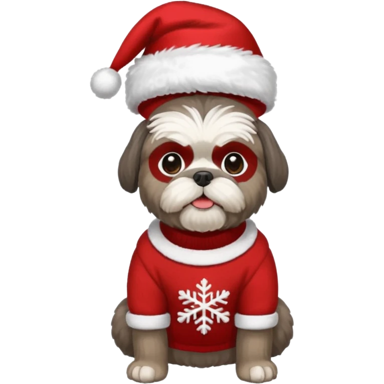dark grey shih tzu christmas sweater and hat emoji