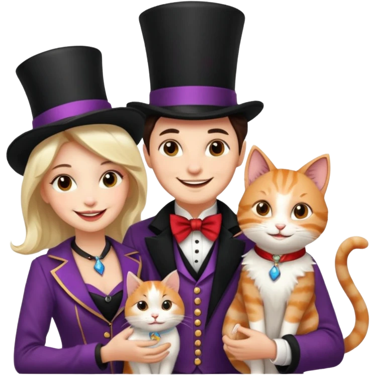 magician couple and their pet cat emoji
