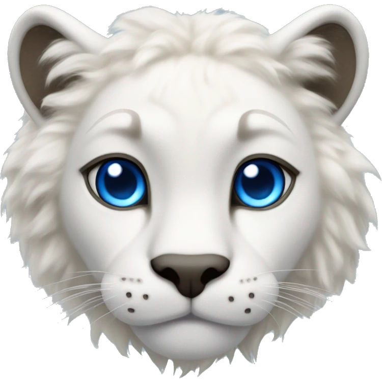 Overly fluffy white mountain lion with blue eyes emoji