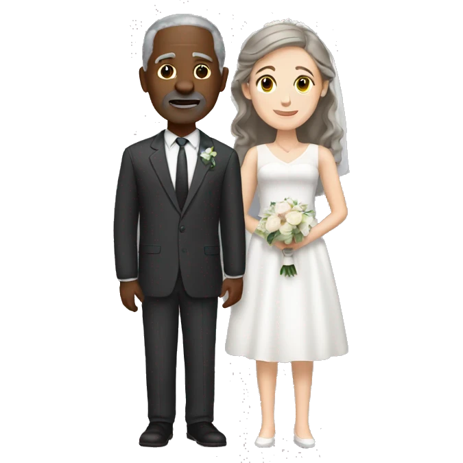 Wedding White woman brown hair with older black man gray hair emoji
