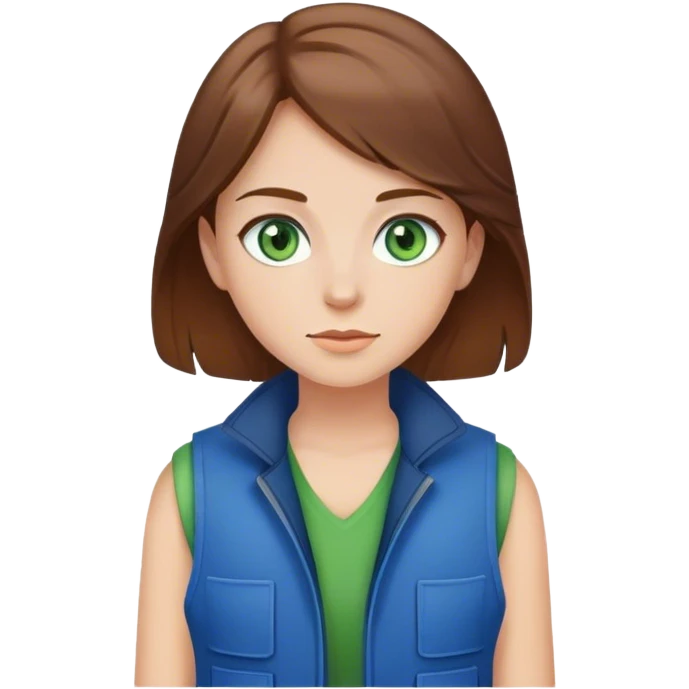 Girl with brown hair, green eyes and a blue vest  emoji