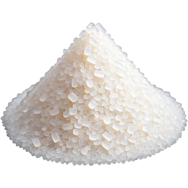 small pile of bright white granulated sugar, fine uniform grains, crystalline sparkle, clean dry evenly textured surface, soft lighting, subtle shadows, emoji scale emoji