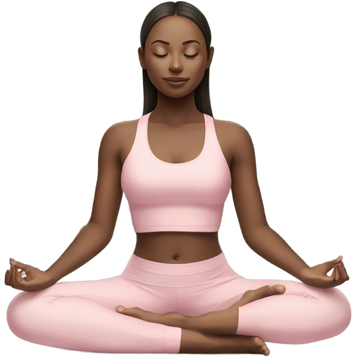 eyes closed girl in lotus pose wearing a pastel pink yoga set  emoji