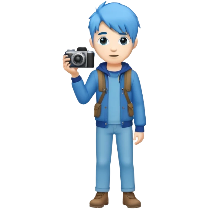 blue hair full body man with camera standing emoji