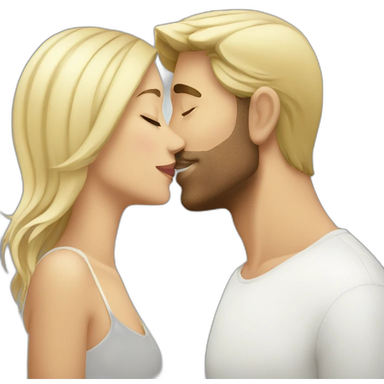 Blond guy kissing brunette emoji
