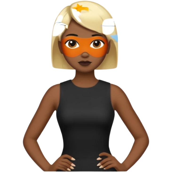 Blonde woman, black, tight, sleveless Dress, man black cut emoji