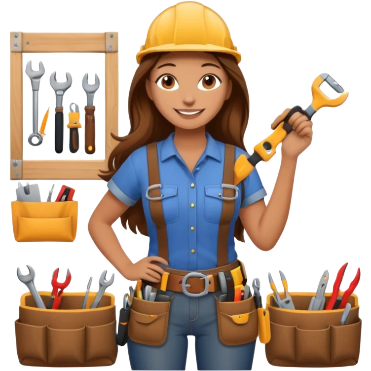 beautiful girl with long brown hair constructing new bedroom emoji