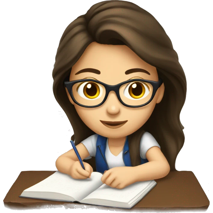 Pretty brunette girl studying emoji