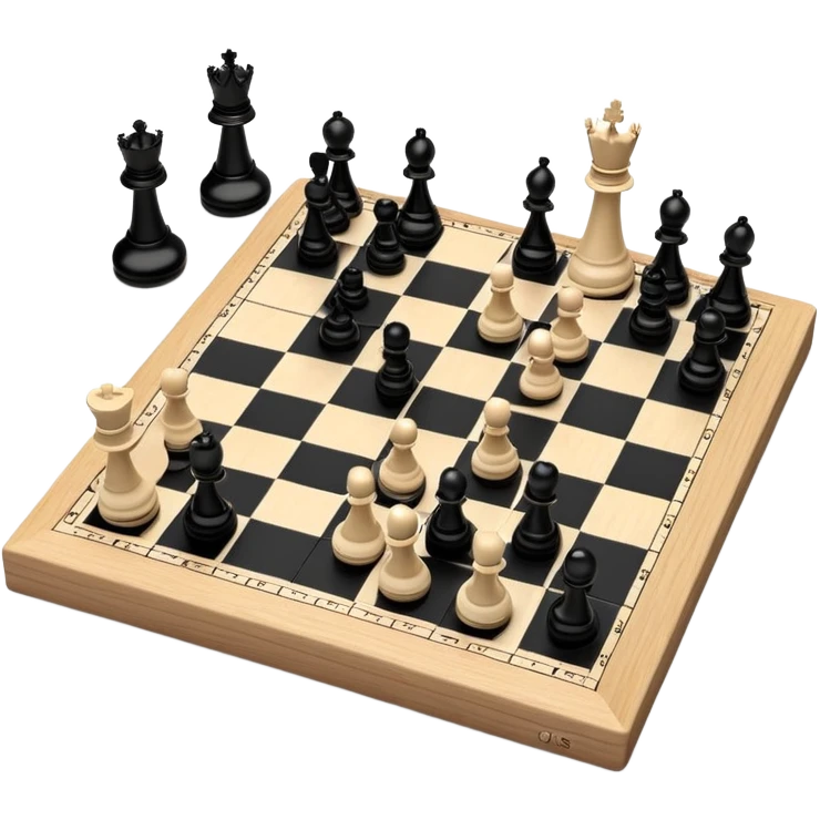 A chessboard with a few strategically placed pieces, including a king, queen, and pawns. The scene highlights the classic black and white squares of the board, emphasizing strategy and thoughtfulness in the game of chess. emoji