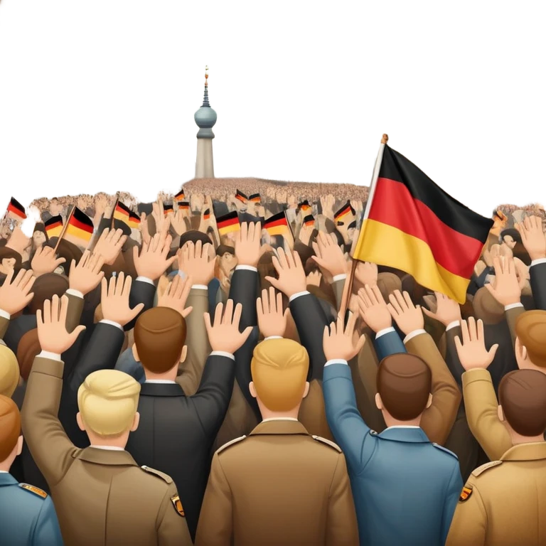 group of protesters, some waving East and West German flags, Berlin Wall behind, 1950s and 60s emoji