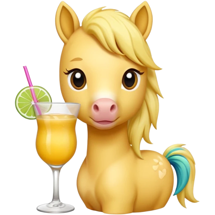 yellow pony drinking cocktail emoji