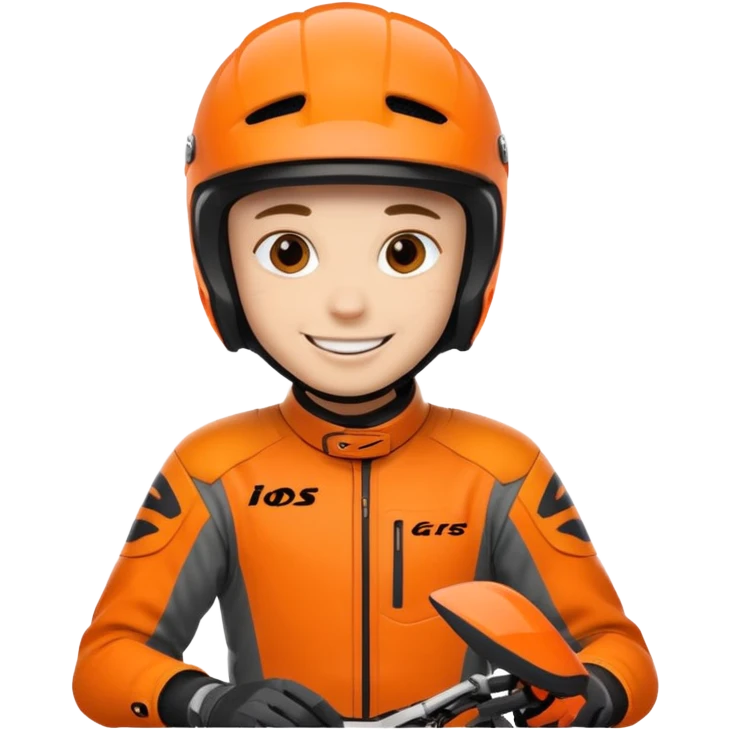 dirtbike rider in orange gear signing autographs emoji