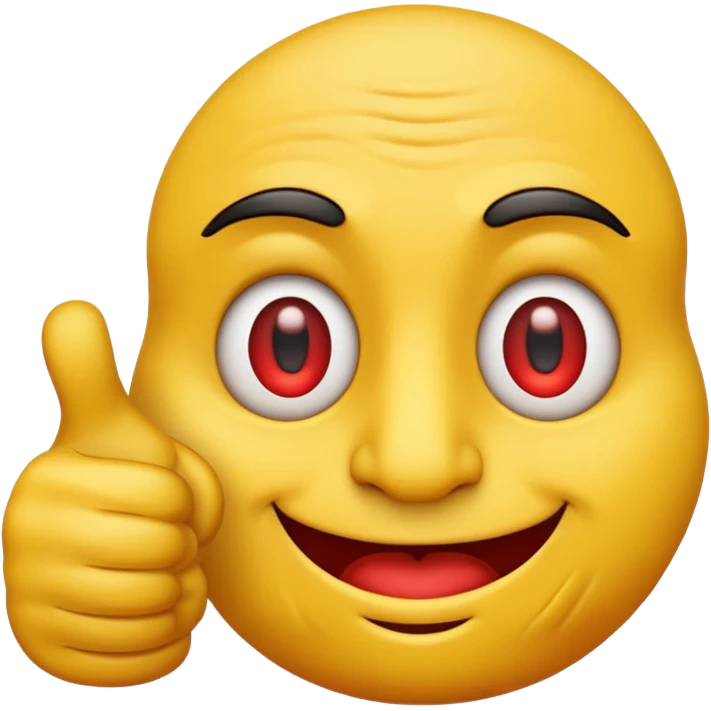 a yellow emoji with a thumbs up but it is really cursed like red eyes and detailedwrinkles emoji