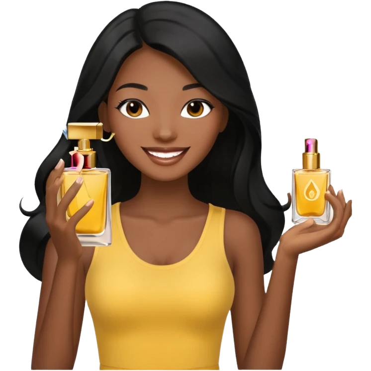 Black long haired black model spraying perfume emoji