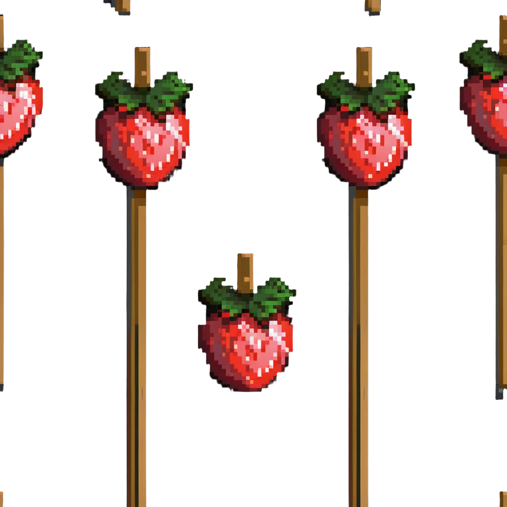 wooden skewer with three strawberries coated in shiny sugar glaze emoji