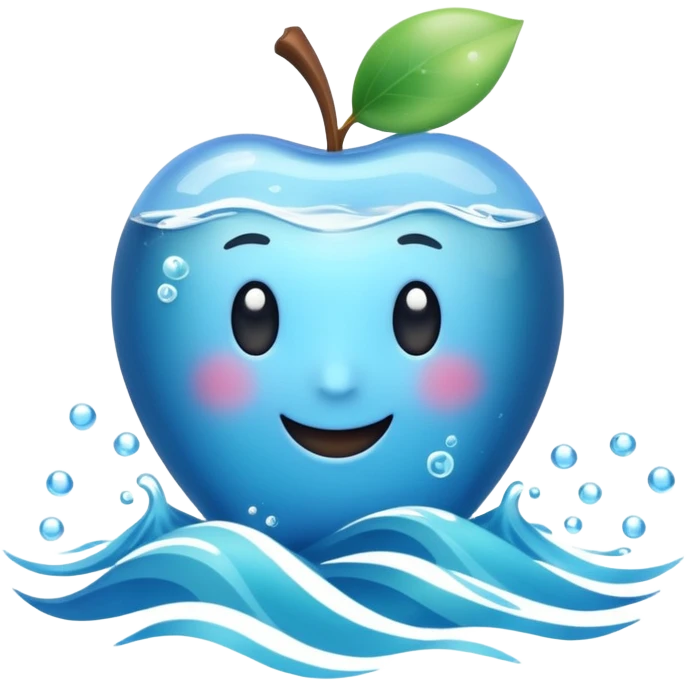 3D Apple style emoji of the sea, calm blue waves, sparkling water, isolated on white background, soft shadows, high detail, playful and cute. emoji
