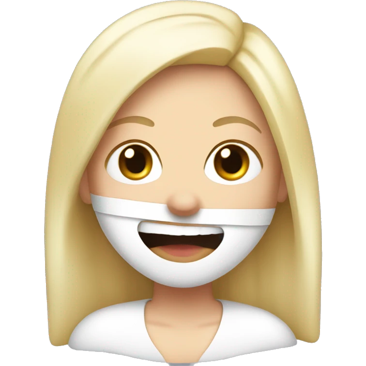 white blond girl with big teeth, bandage around the head emoji