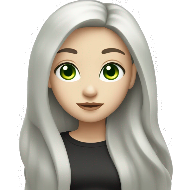 Girl with black long hair and white skin and green eyes half body emoji