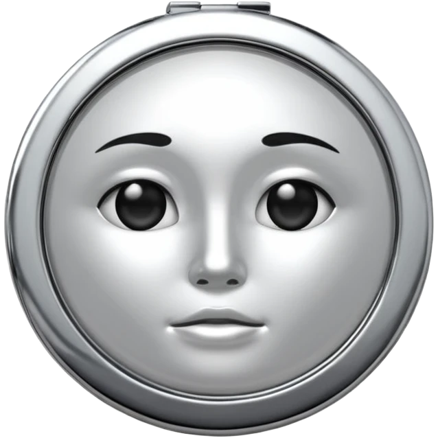small round compact mirror, shiny reflective face, emoji