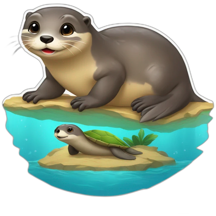 Une loutre sur une tortue emoji