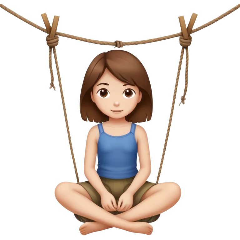 A girl with brown hair is sitting on a twine emoji