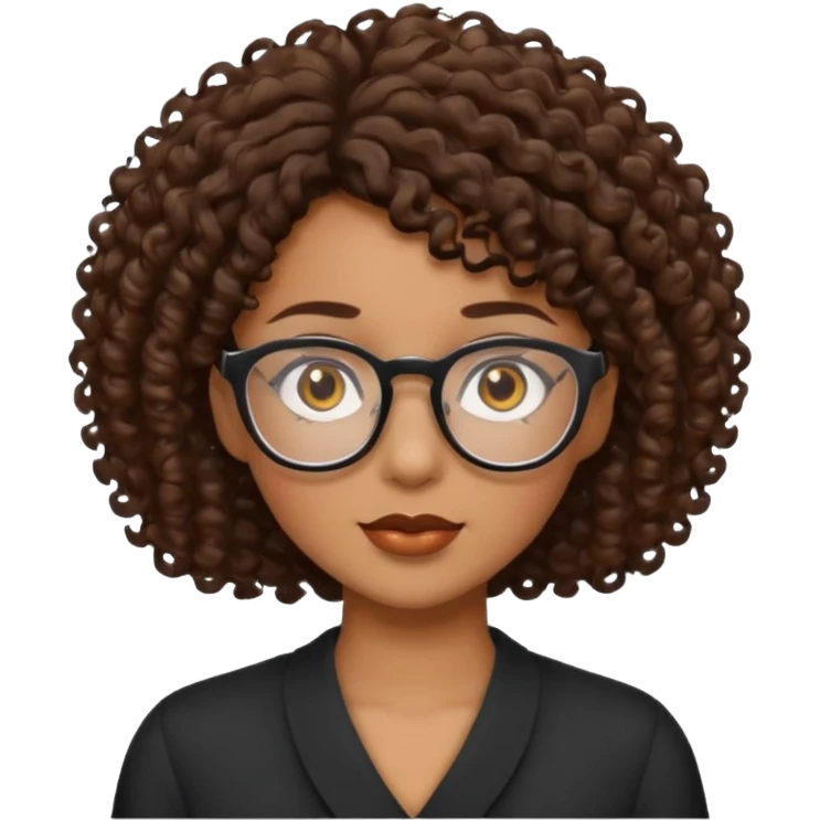 black woman brown eyes brown short curly hair with glasses emoji