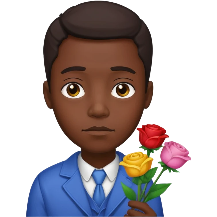 black man looking sad holding flowers and candy emoji