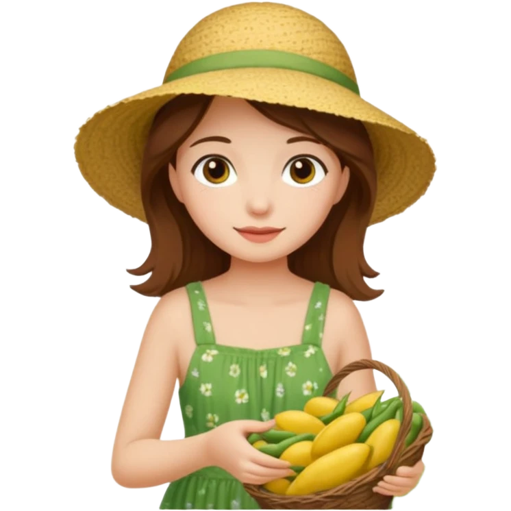 brown haired girl in garden picking green beans emoji