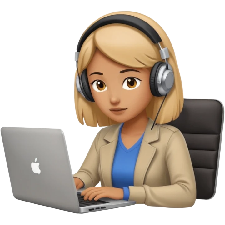 super busy female looking at the laptop and headphones do not disturb emoji