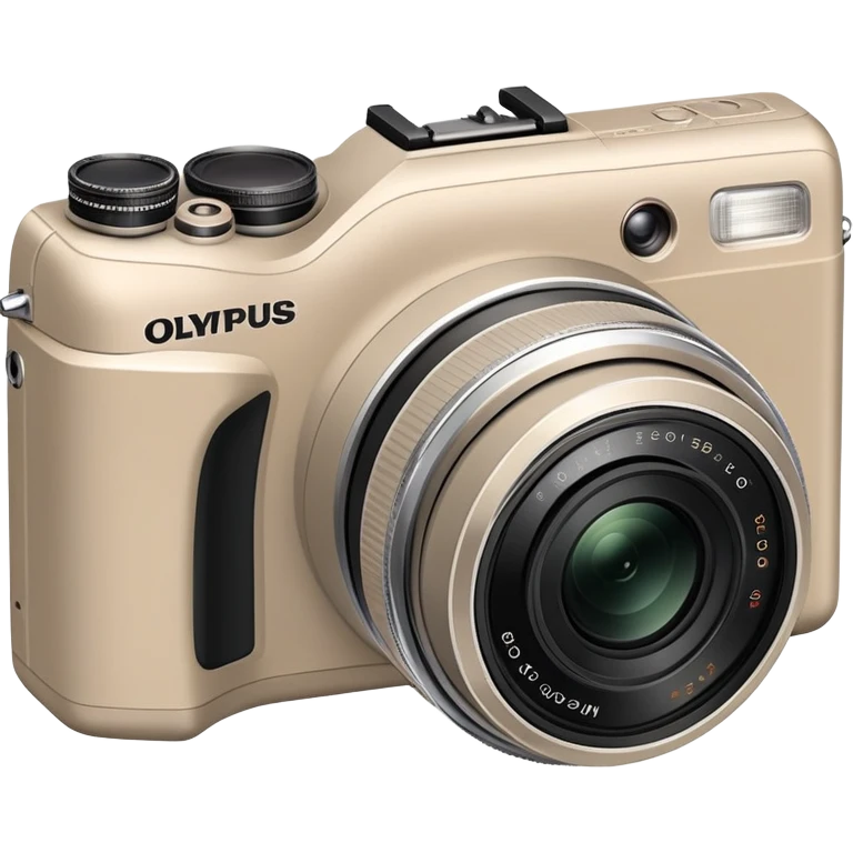Ultra simplified Olympus Superzoom 70G camera, grayish-beige color, abstract representation with bare minimum of recognizable features emoji