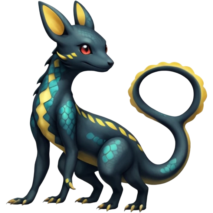 Shiny beautiful gorgeous ethereal Scaley Exotic Salandit-Umbreon-Fakémon-hybrid-creature (full body) emoji