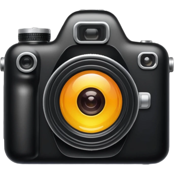The camera features a solid black body with a shiny lens. emoji
