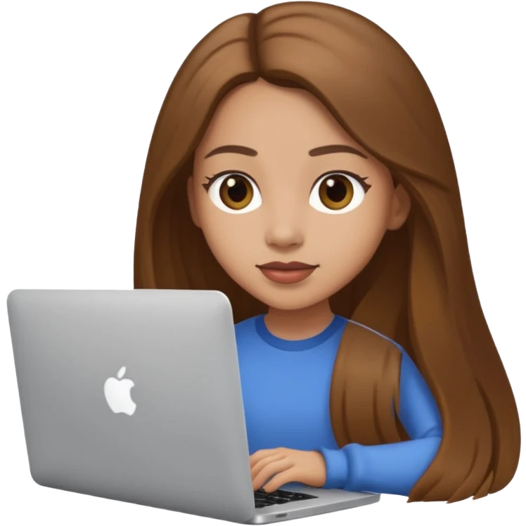 light skin girl in long brown hair with macbook emoji