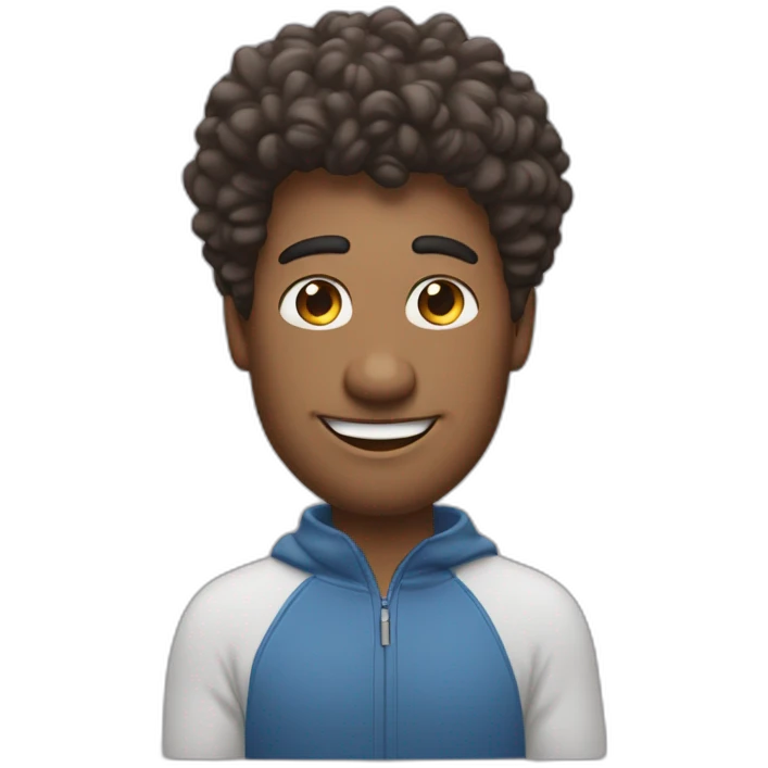 un homme avec cheveux bouclé qui porte un AirPods emoji