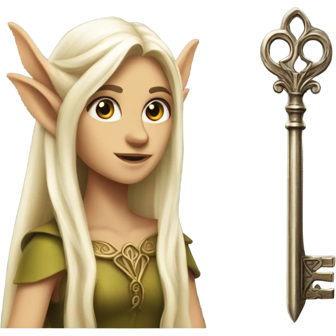 an elf woman login holding a big key emoji