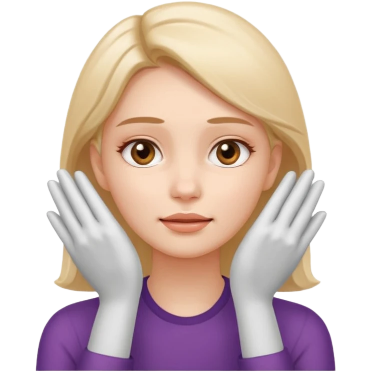Simple emoji of a woman touching her face with both hands, hands pressing on cheeks and jaw, clear facial exercise with hands, easy to understand, simple icon, no beauty, no makeup, no medical elements
 emoji