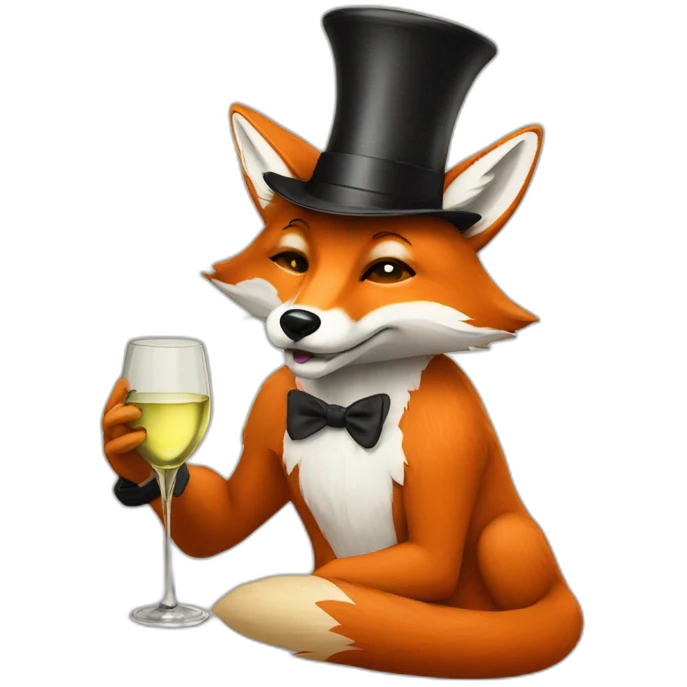 Fox drinking white wine wearing high hat emoji
