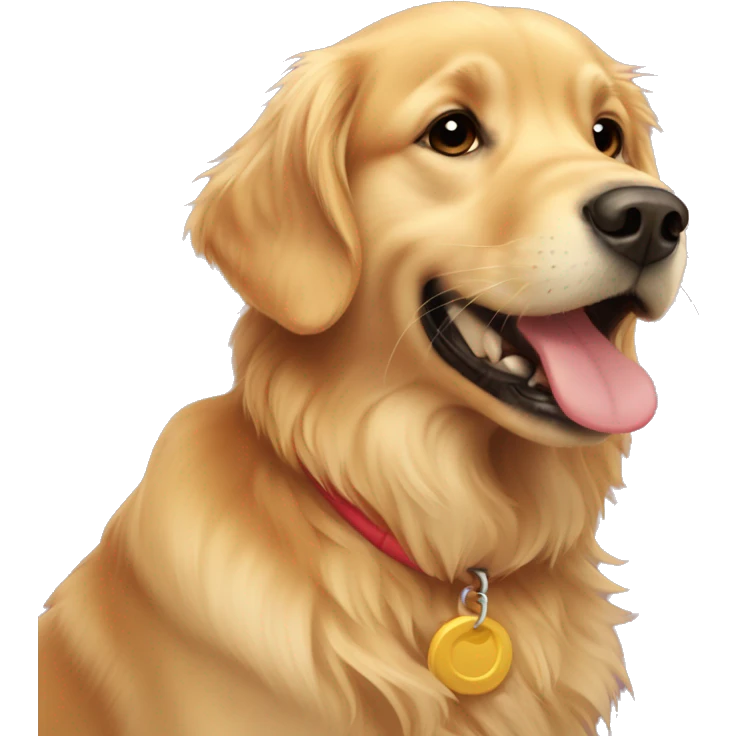 golden retriever sitting down and biting a frisbee emoji