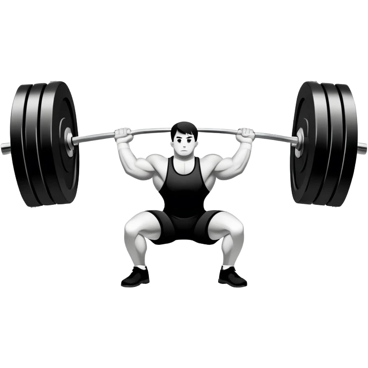 Powerlifting emblem featuring a stylized barbell with heavy weights, bold and strong font, dynamic lines, and muscular silhouette. Clean, modern, and impactful design, suitable for representing the strength and power of the sport. Transparent background. emoji