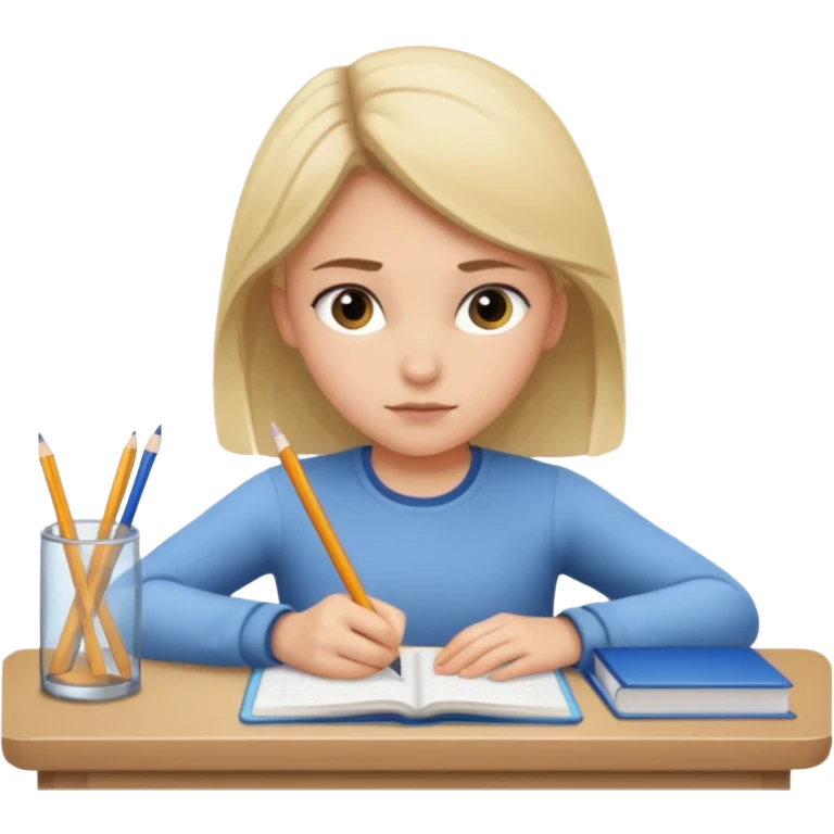 girl focused on homework at a table emoji