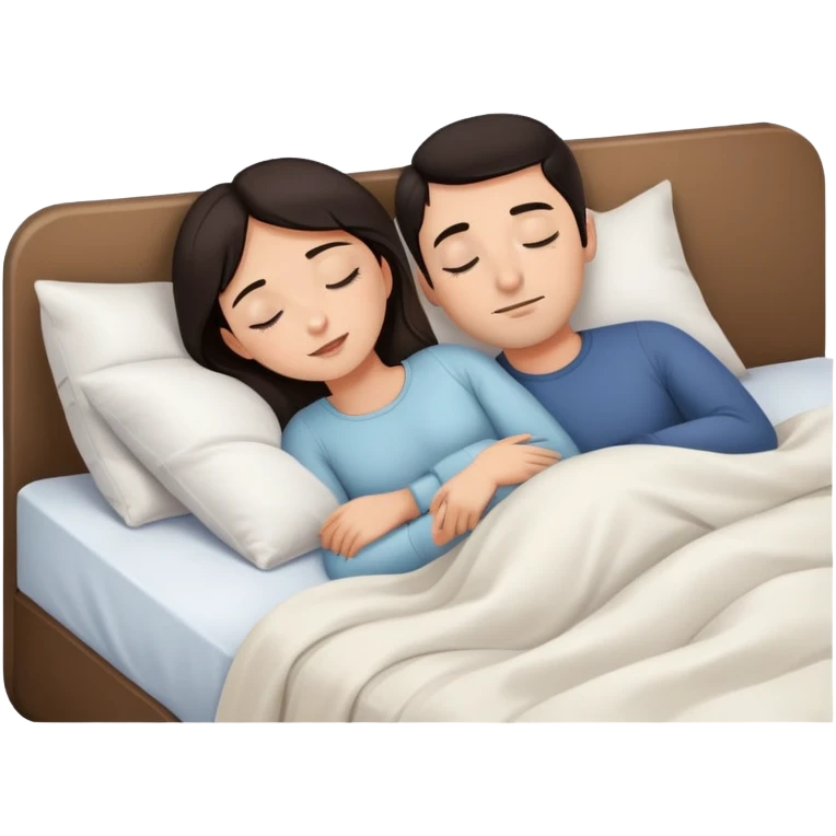 man and girl with dark hair sleeping in bed emoji