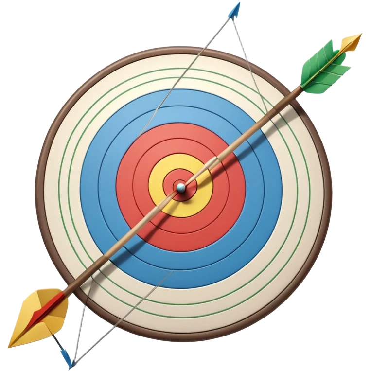 A close-up of a bowstring pulled taut with an arrow aimed at a target. The target's concentric rings are visible in the background, highlighting the focus and precision required for archery. The scene captures the grace and concentration of the sport. emoji