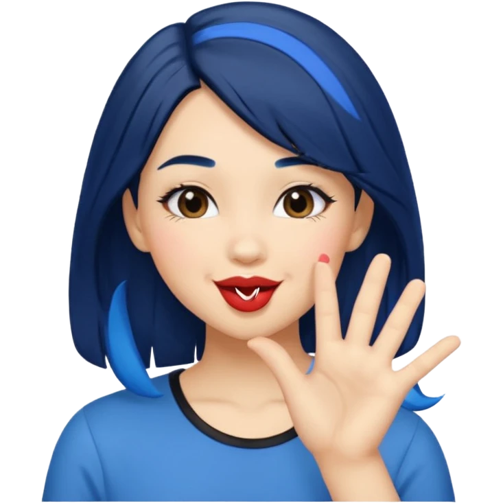 A human girl with blue black hair blowing kisses emoji