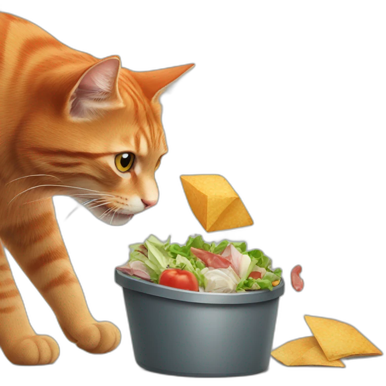 red cat stealing food from trash emoji