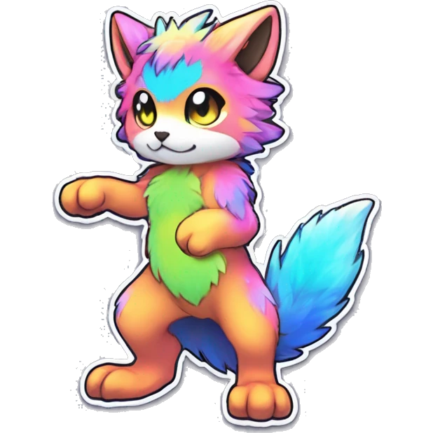 Anthro Fluffy Cool Cute Magical Elemental Shiny Colorful Neon Vibrant Colors Sparkle Kemono-style Chibi Fantasy-Animal-Fakémon-Pokémon-Hybrid Fur Sona Aesthetic Full Body Sticker emoji